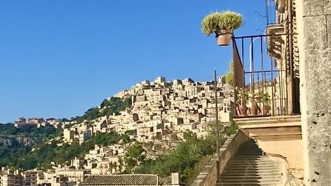 Sicilian Old Stone Steps blue sky and buildings